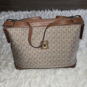 Judith Leiber Brown Leather/ Fabric Hand Bag - Made in Spain